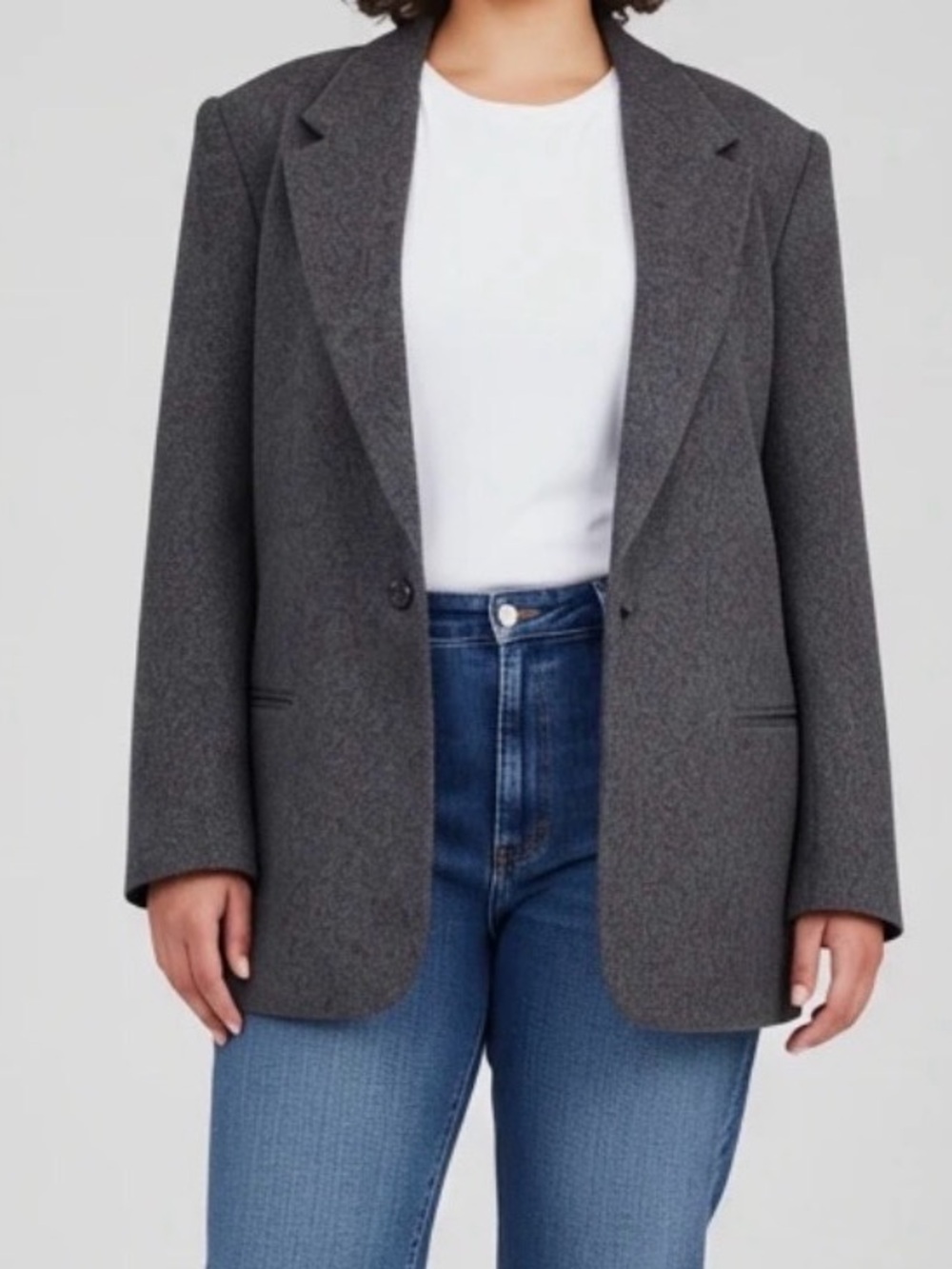 Vintage Sag Harbor Woman Grey Wool Blend One Button Blazer Jacket 18W